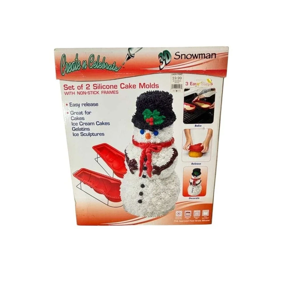 3-D‎ SNOWMAN Silicone CAKE MOLDS PANS Non-Stick Frames NEW Gelatin ICE SNOW